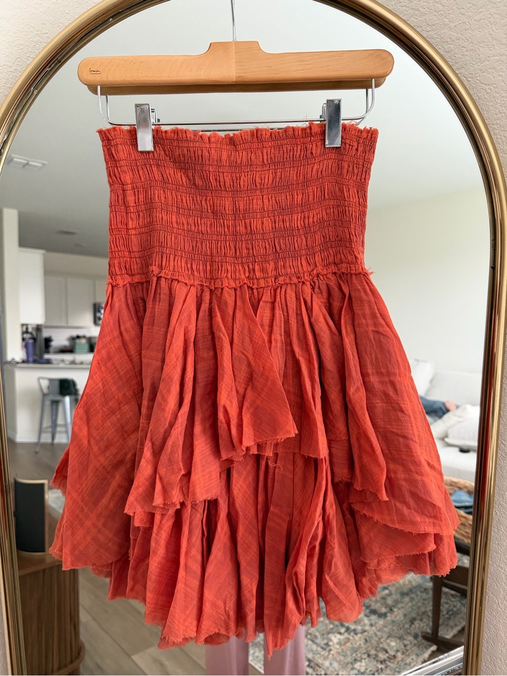 Free People Rust Red Tiered Smocked Strapless Top